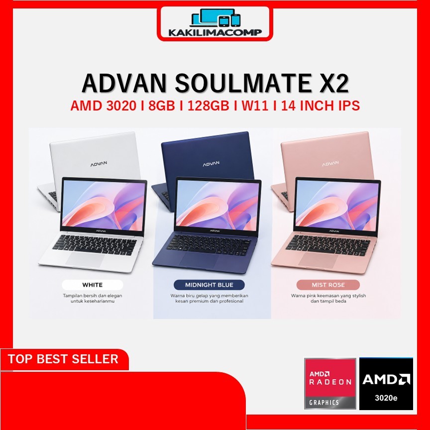 Laptop AMD ADVAN AMD 3020 ram 8GB 128GB Windows 11 Layar 14 inch IPS SLIM