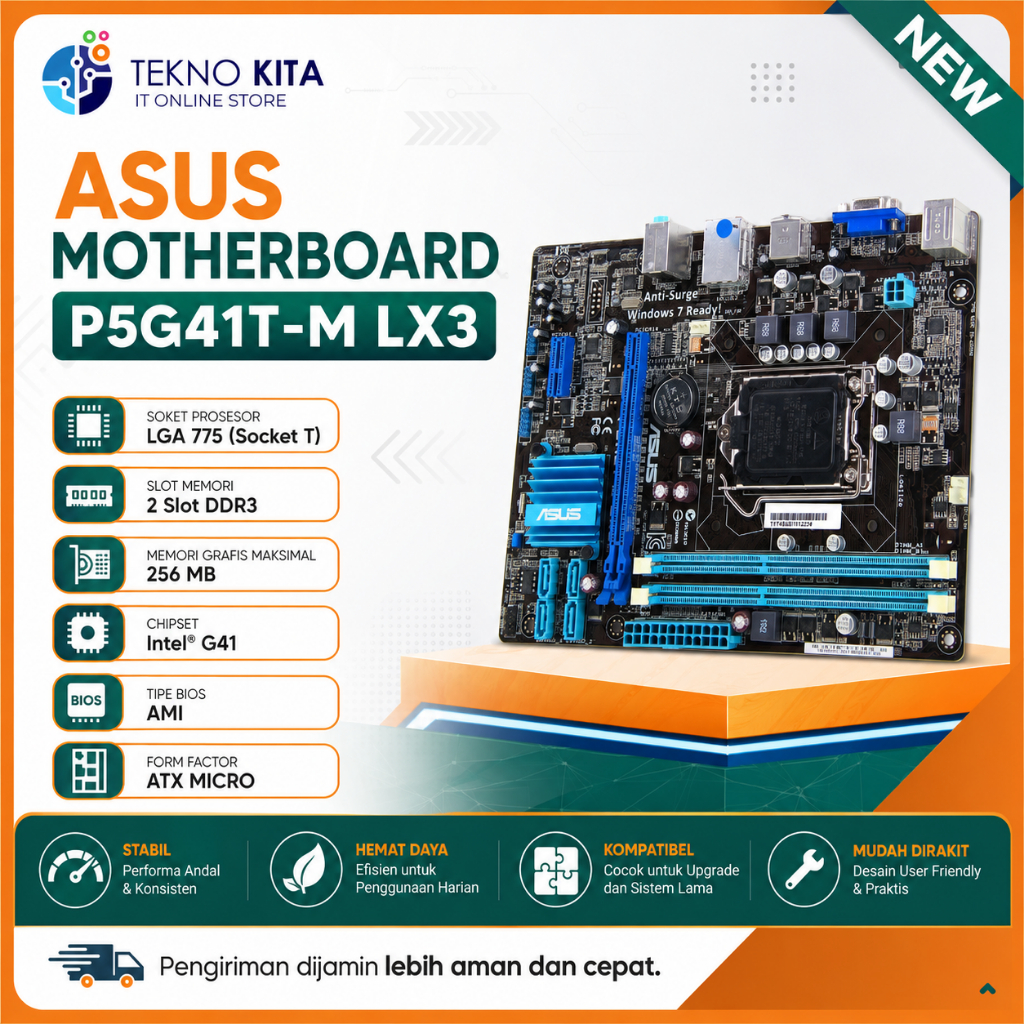 MOBO MURAH  BISA COD ASUS MOTHERBOARD P5G41T-M LX3 SOCKET LGA 775 SLOT RAM 2 SLOT "LOSE PACK" - TEKN