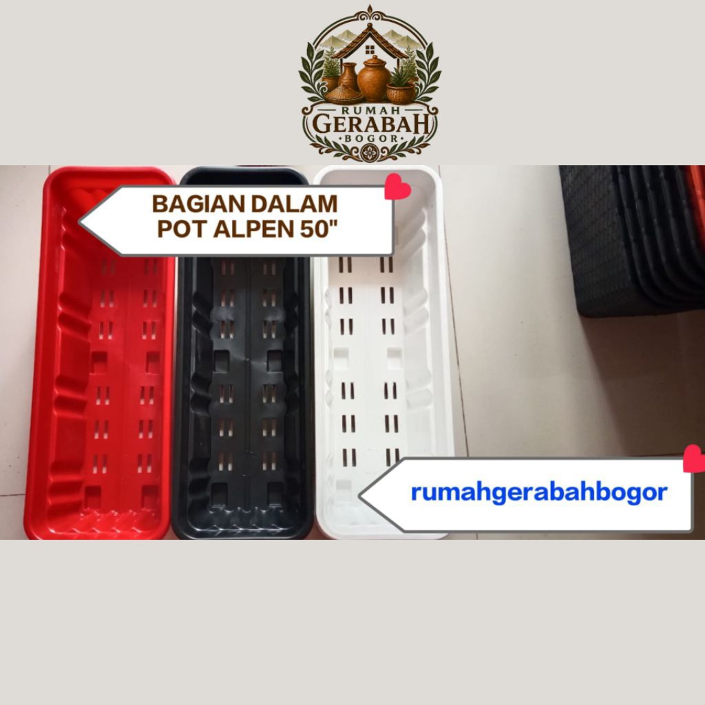 Pot Panjang Alpen 50 dan Alas, Pot Bunga Persegi Panjang, Pot Plastik Alpen. RGB.