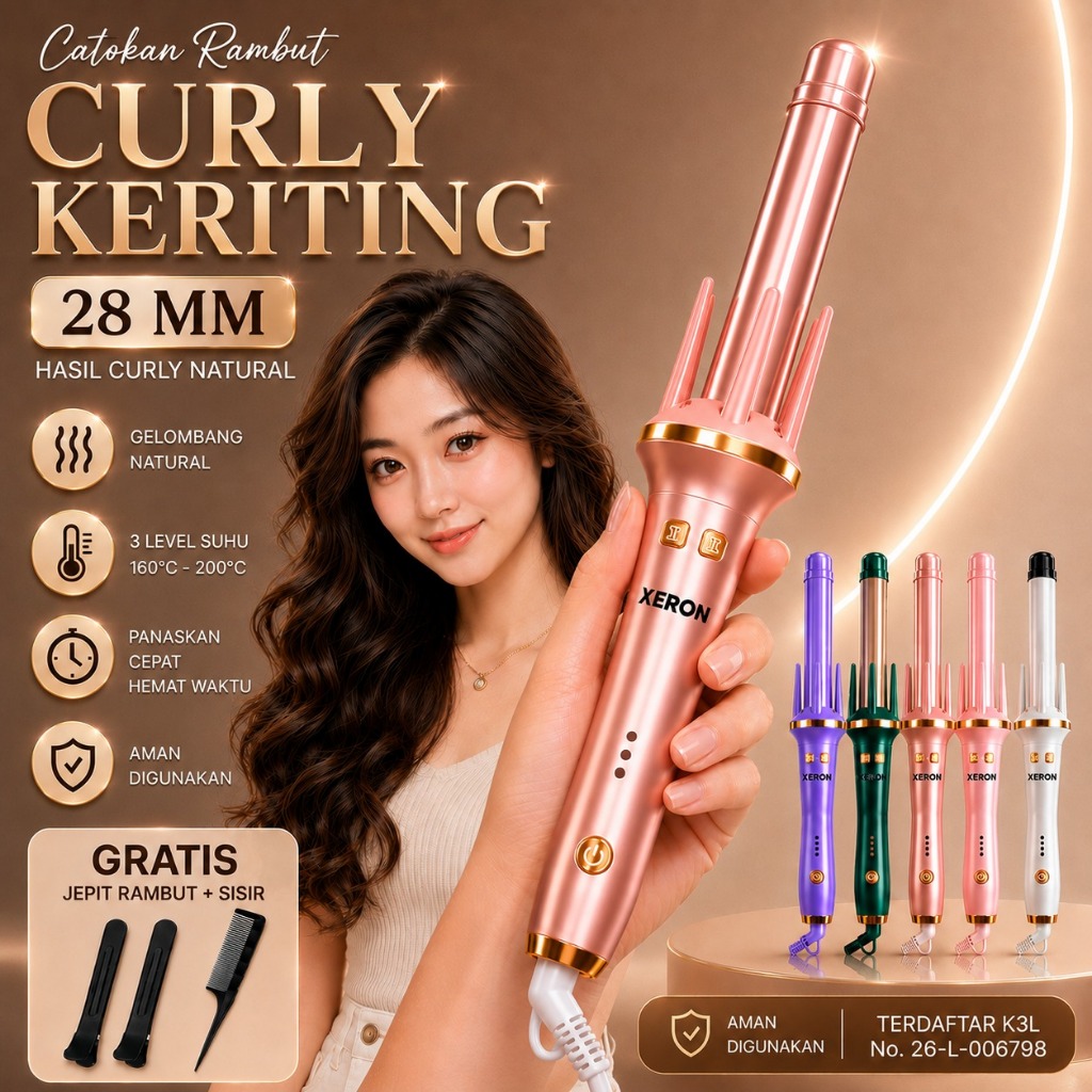 CT002 Catokan Curly Xeron Otomatis Putar 360° Alat Catok Keriting Rambut Ceramics Curly Hair Styler 