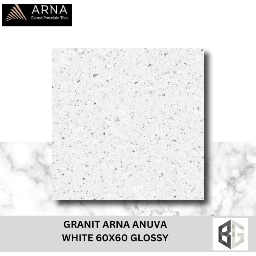 GRANIT ARNA ANUVA WHITE, GREY 60x60 GLOSSY - GRANIT LANTAI PREMIUM, ELEGAN TAHAN LAMA