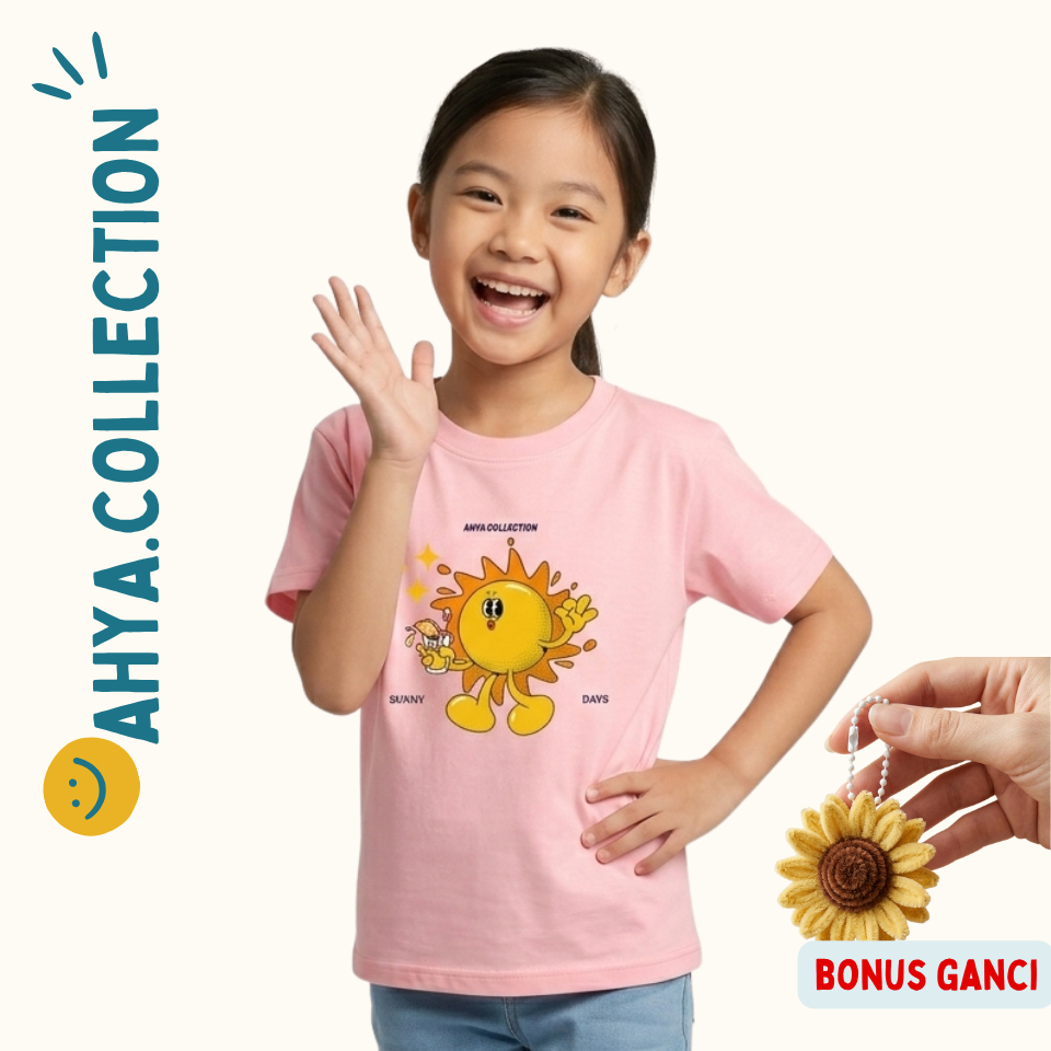 Kaos Atasan Anak Perempuan Baju Cewek Lengan Pendek Motif Sunny Days Matahari Lucu Ahya Collection +