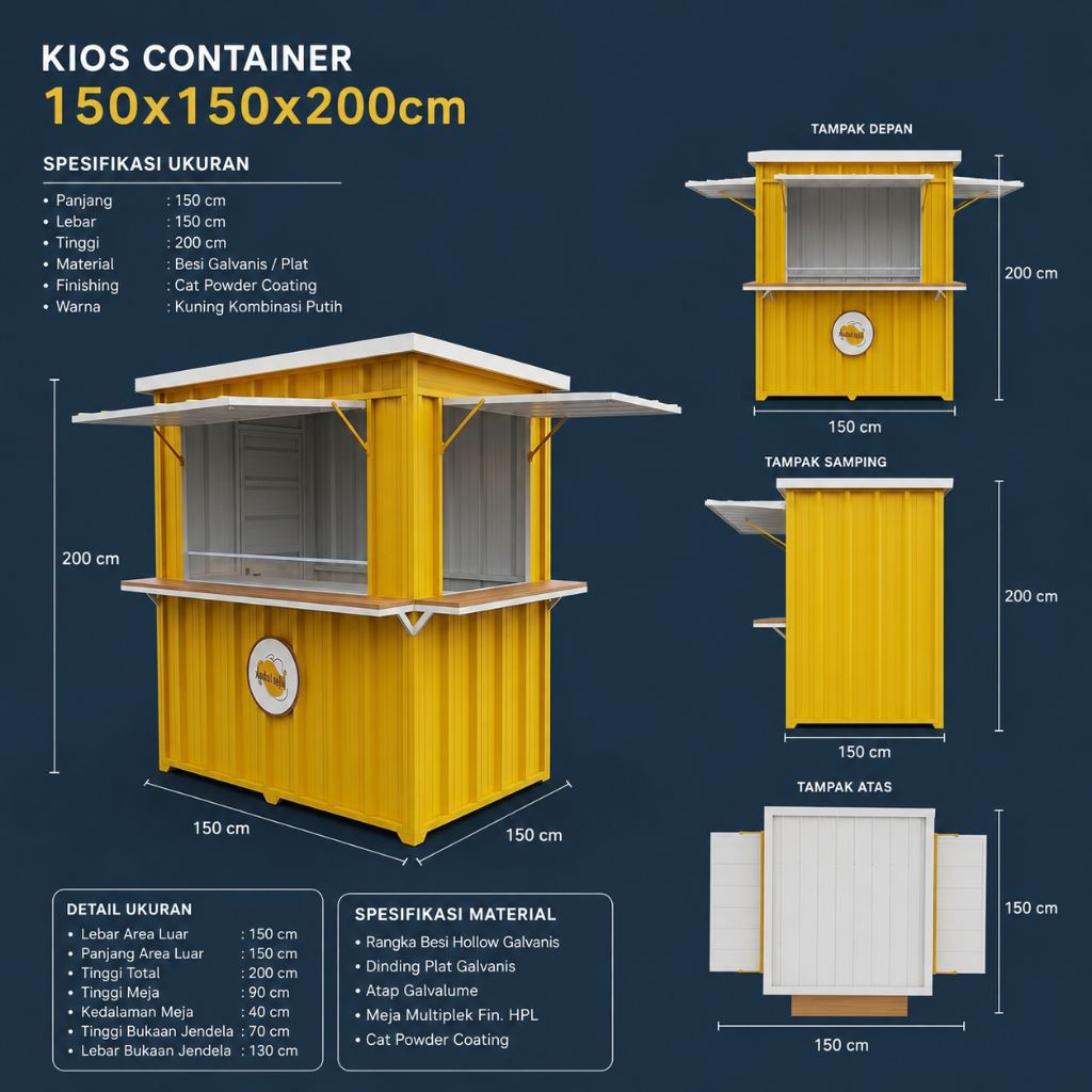 Kios warung kontainer 150x150cm