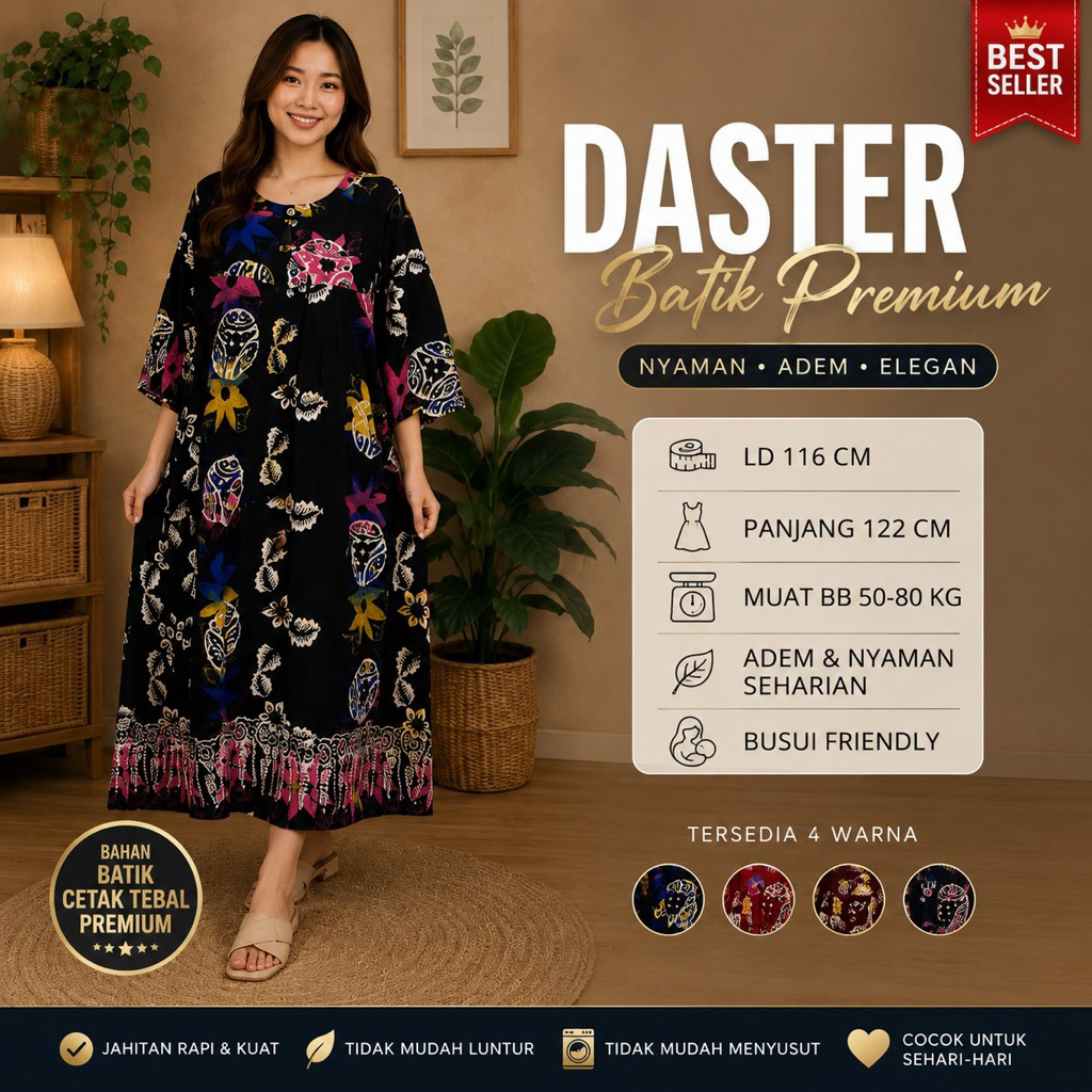 HOKI 89 DAILY | PRIMADONA DASTER BATIK PANJANG WANITA PREMIUM DASTER LONGDRESS BATIK JUMBO LD 116 CM
