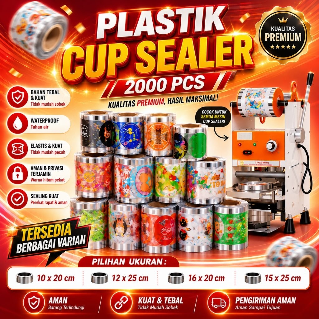 Sealer Cup Seal Cup Plastik Lid Cup isi 2000pcs 12 motif murah