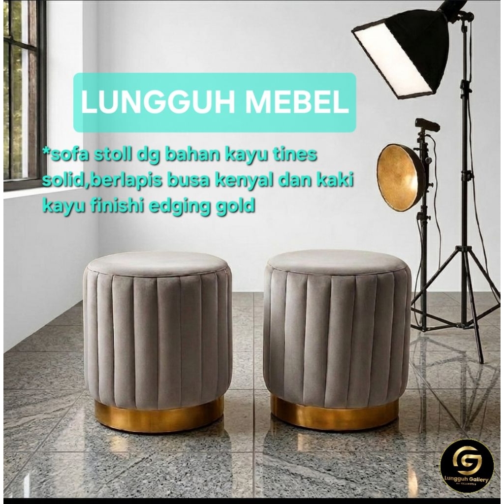Stool Bulat Ottoman Salur  /Stoll sofa /Kursi meja rias /Stoll Kaki Gold