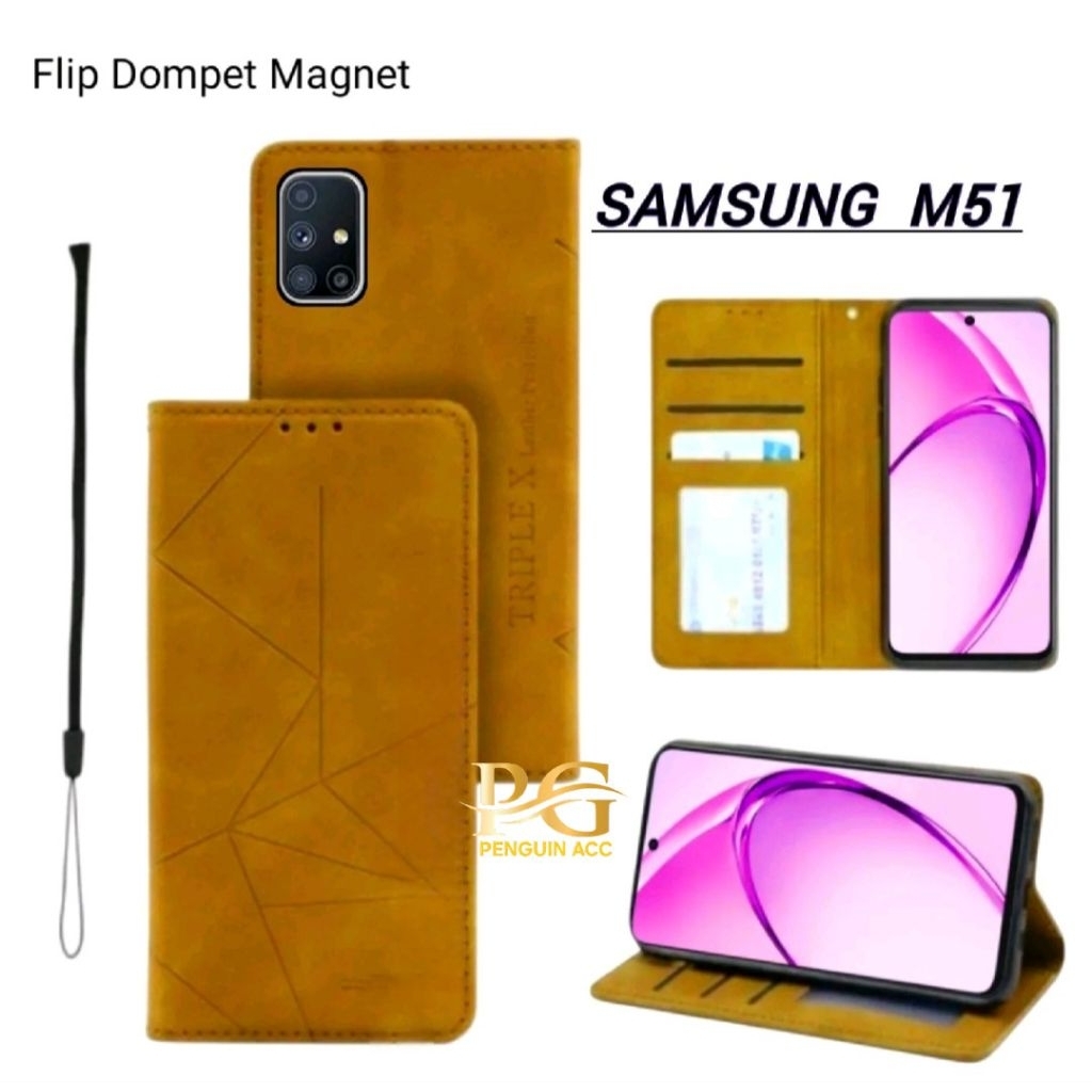 Casing Samsung M51 Flip Leather Case Dompet Kulit Premium Terbaru