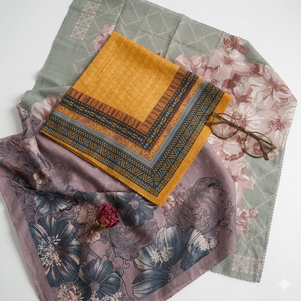 (DEFECT SALE 8) Jilbab Segi Empat Voal Motif Cantik - Kerudung Grade B Ekonomis