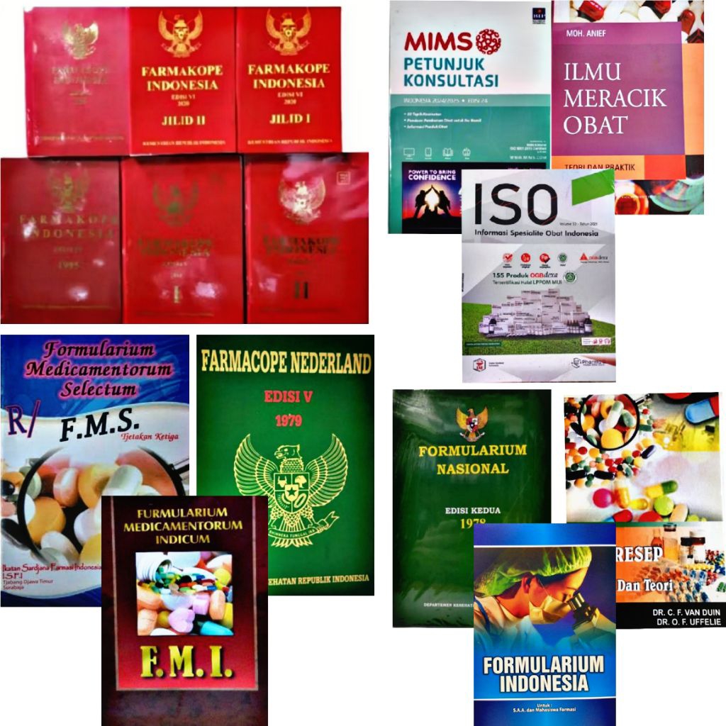 BUKU FARMASI FARMAKOPE 3,FARMAKOPE 4,FARMAKOPE 5,FARMAKOPE 6,FORNAS, IMO, ISO, MIMS, FMS, FORIN, FMI