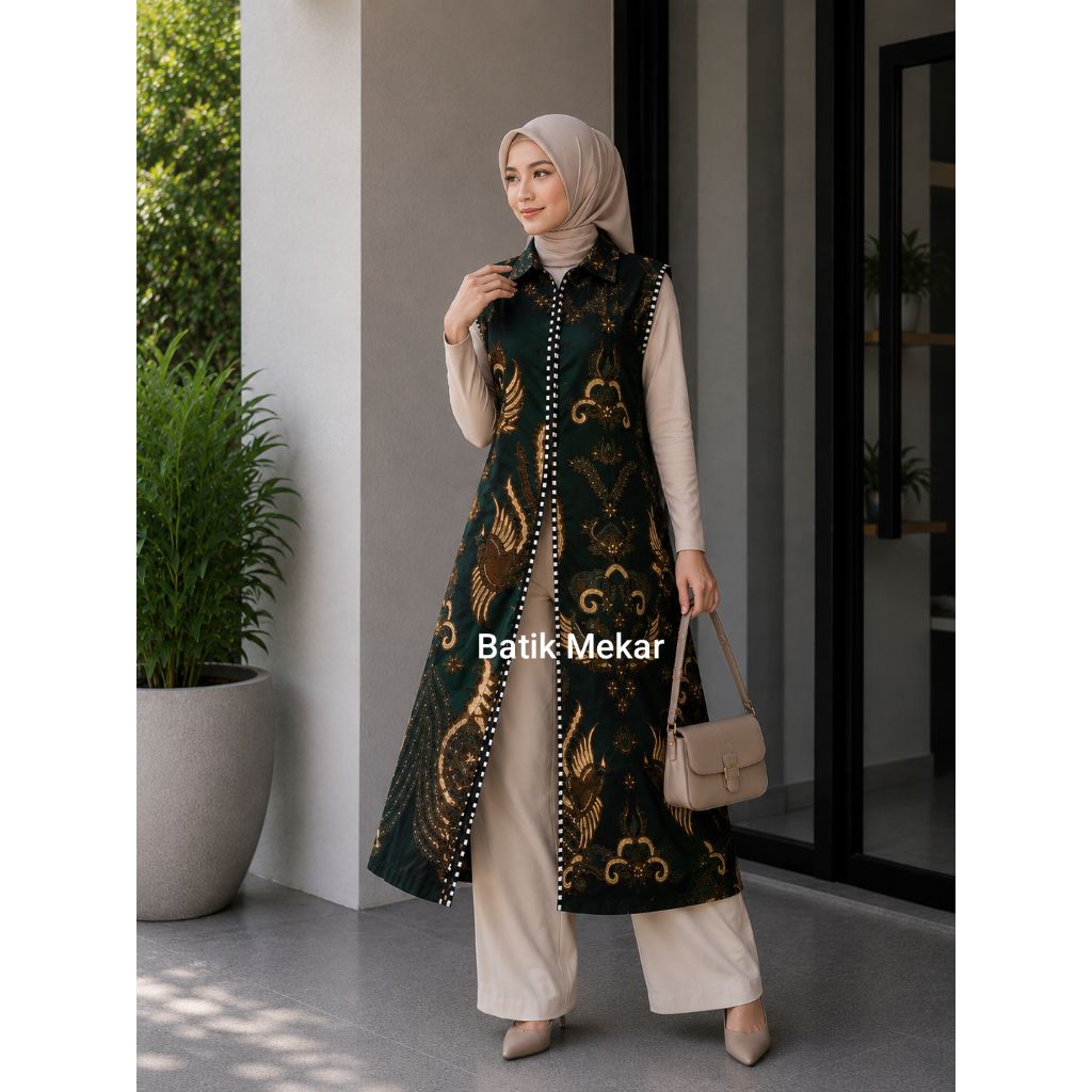 KARDIGAN BATIK KIMONO OUTER BATIK TERBARU RESLETING PANJANG