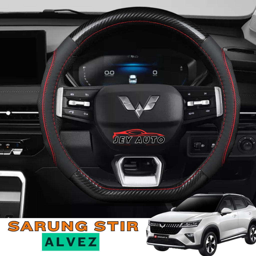 Sarung Stir Wuling Alvez Premium Kulit / Cover Stir Wuling Alvez Carbon / Sarung Setir Wuling Alvez