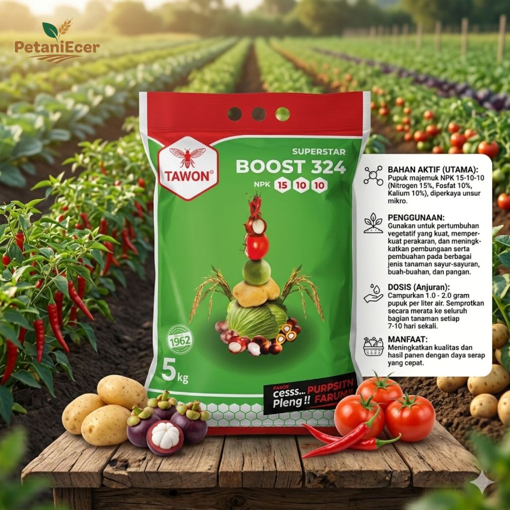 Pupuk NPK 15-10-20 + TE Boost cap Tawon Original Kemasan Pabrik