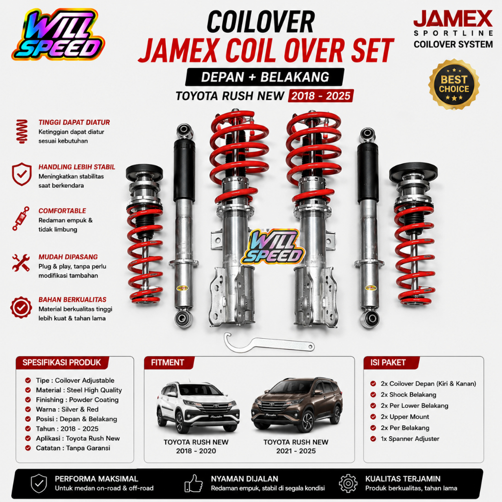 SHOCK COILOVER COIL OVER JAMEX DEPAN BELAKANG RUSH NEW 2018-2025 COILOVER