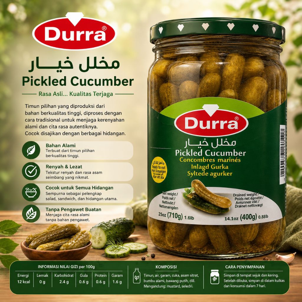 Durra Acar Timun Asin Pickled Cucumber 710Gr Kualitas Premium