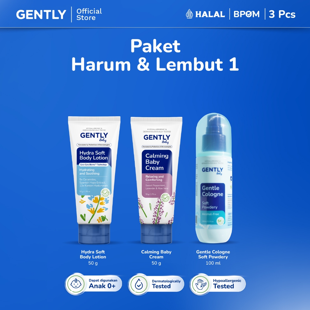 GENTLY Baby Paket Harum & Lembut | Calming Baby Cream 50 g Krim Bayi Nyaman untuk si Kecil + Hydra S