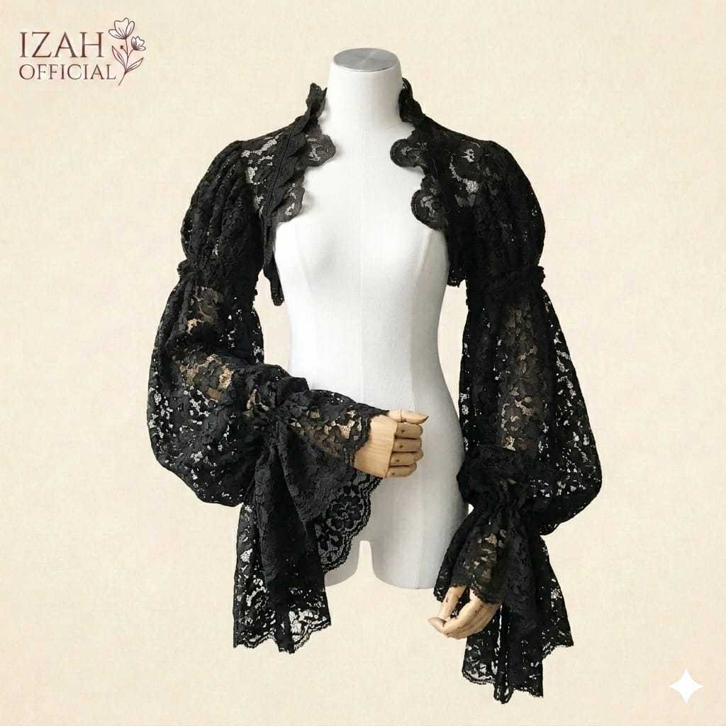 Izah Outer wanita brukat lengan panjang pesta crop top lace