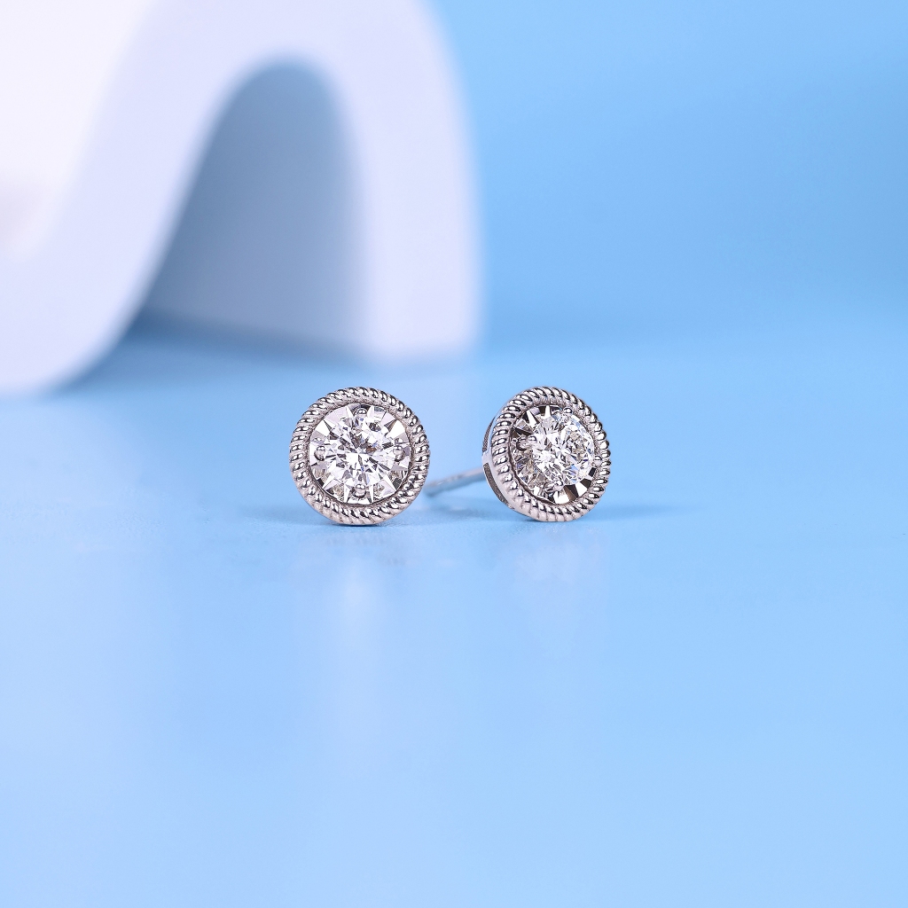 Anting Giwang Berlian Eropa Model Solitaire Milgrain Setting - JB Berlian