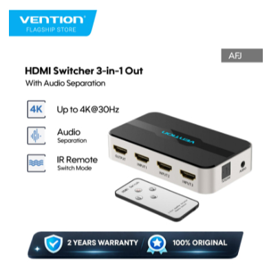 Vention AFJ HDMI Switcher 3 in 1 Out With Audio Separation - AFJ