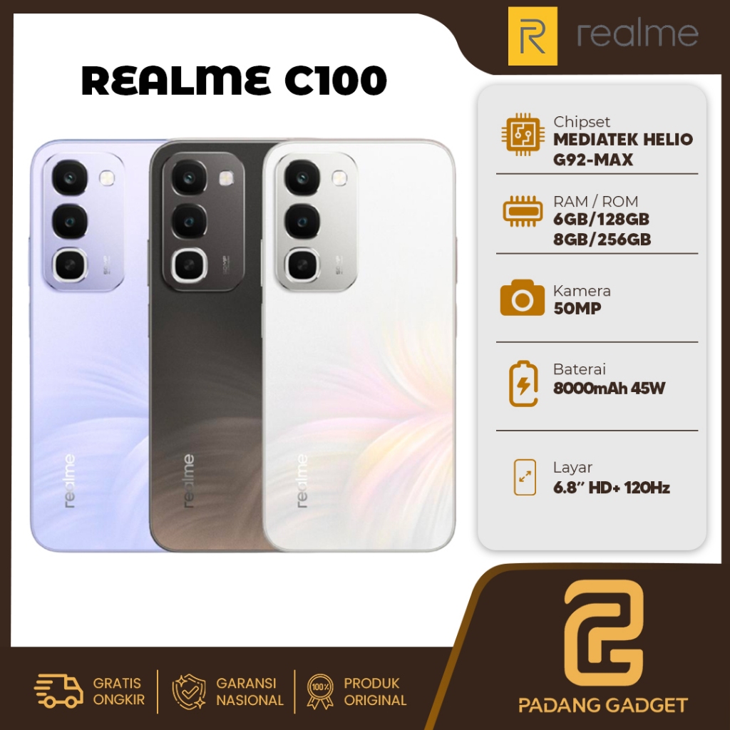 Realme C100 6/128GB 8/256GB HP Android Smartphone Baru Garansi Resmi