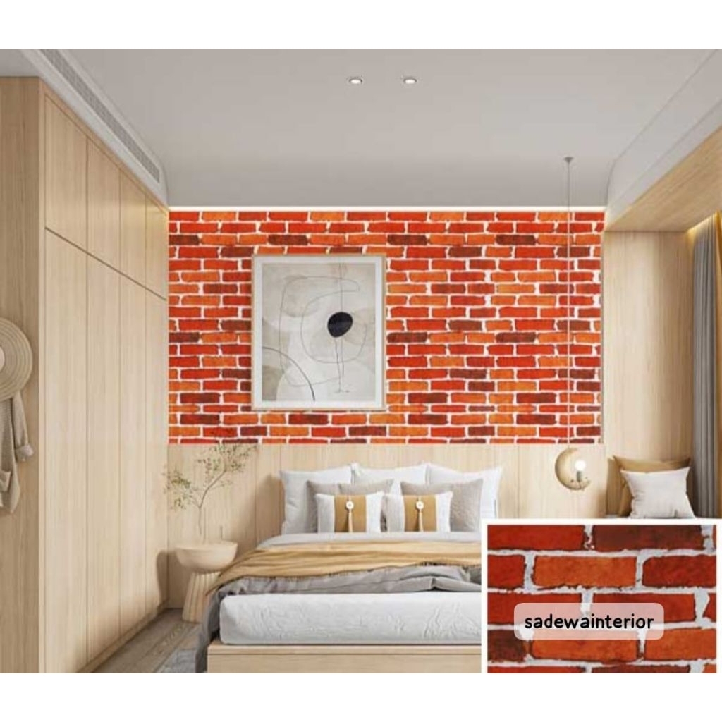 Wallsticker Wallpaper Dinding Stiker Dinding Motif Bata Merah