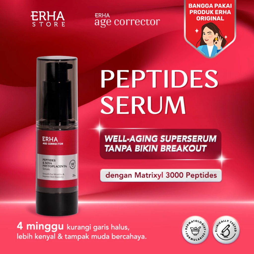 ERHA Age Corrector Serum Wajah Peptide 20ml untuk Mengurangi Kerutan, Mencerahkan Flek Hitam, dan Me