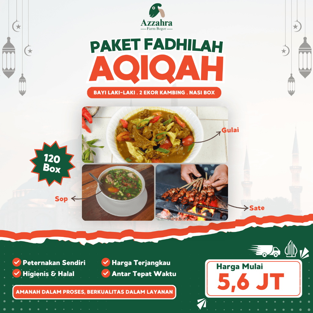Paket Aqiqah Fadhilah Siap Saji Syariah Anak Laki-Laki 2 Ekor 120 Nasi Box Pilih Kambing Sendiri | A