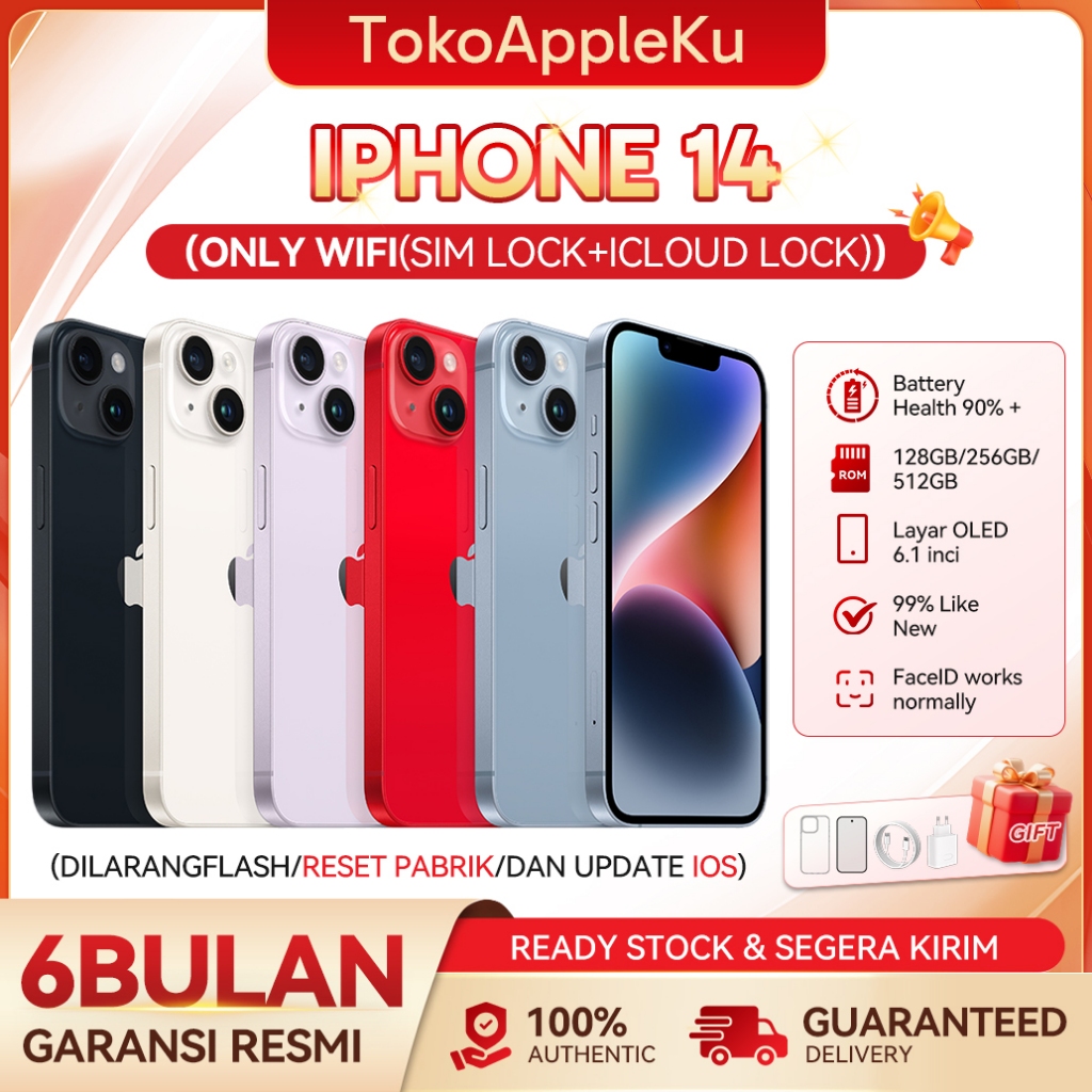 iPhone 14 WIFI ONLY 128GB/256GB Second HandPhone Good Conditions Mulus Fullset