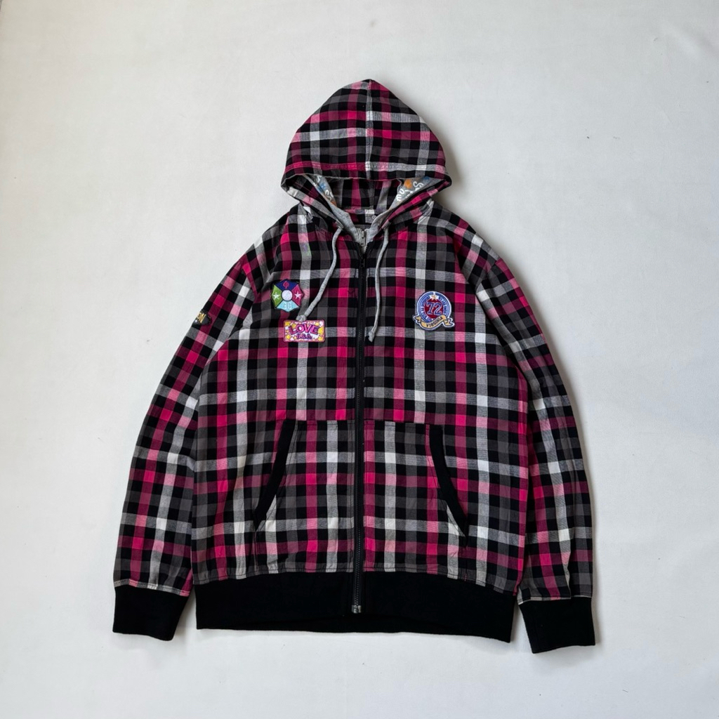 JapaneseBrand Y2k Plaid Double Zipper Hoodie Jacket