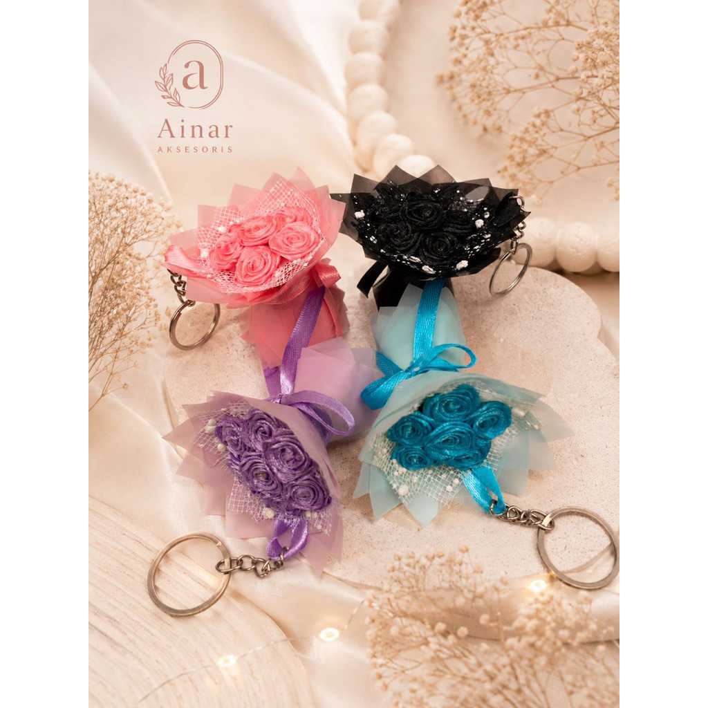 Gantungan Kunci Buket Mini Gantungan Tas Gantungan Kunci Miniatur Buket Bunga Satin