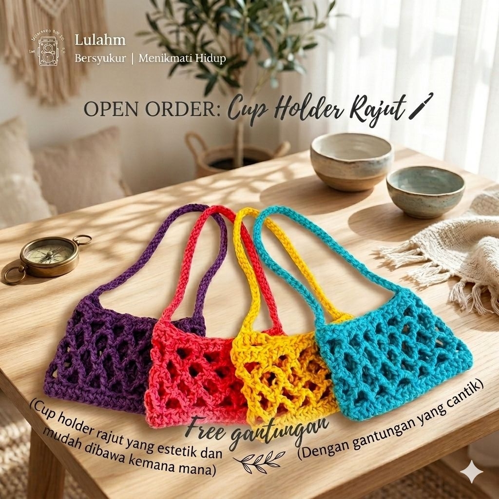 Cup Holder Rajut, Cup Holder Minuman, Cup Holder Sleeve, Tas Minuman Rajut, Cup Sleeve Rajut, Croche