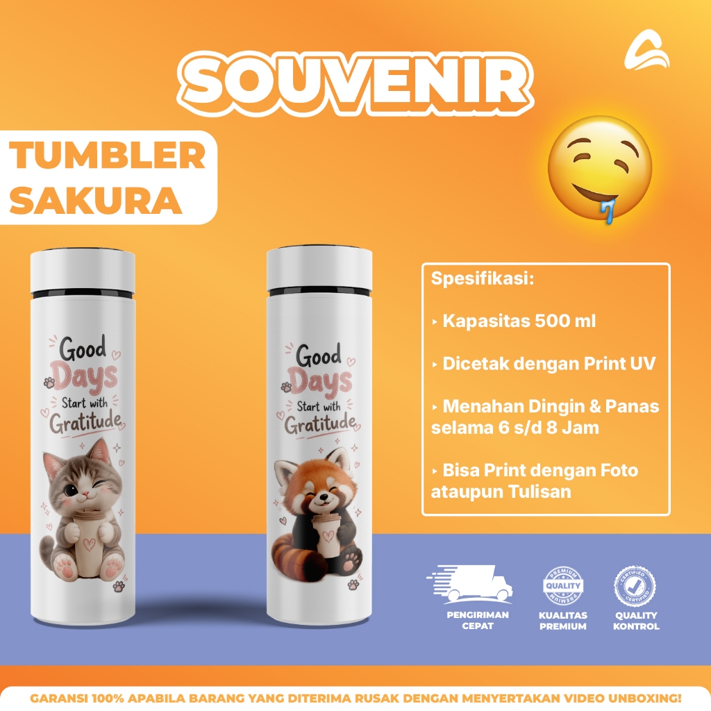 Tumbler Sakura Custom Nama | Tumbler Estetik Cherry Blossom Stainless 500ml