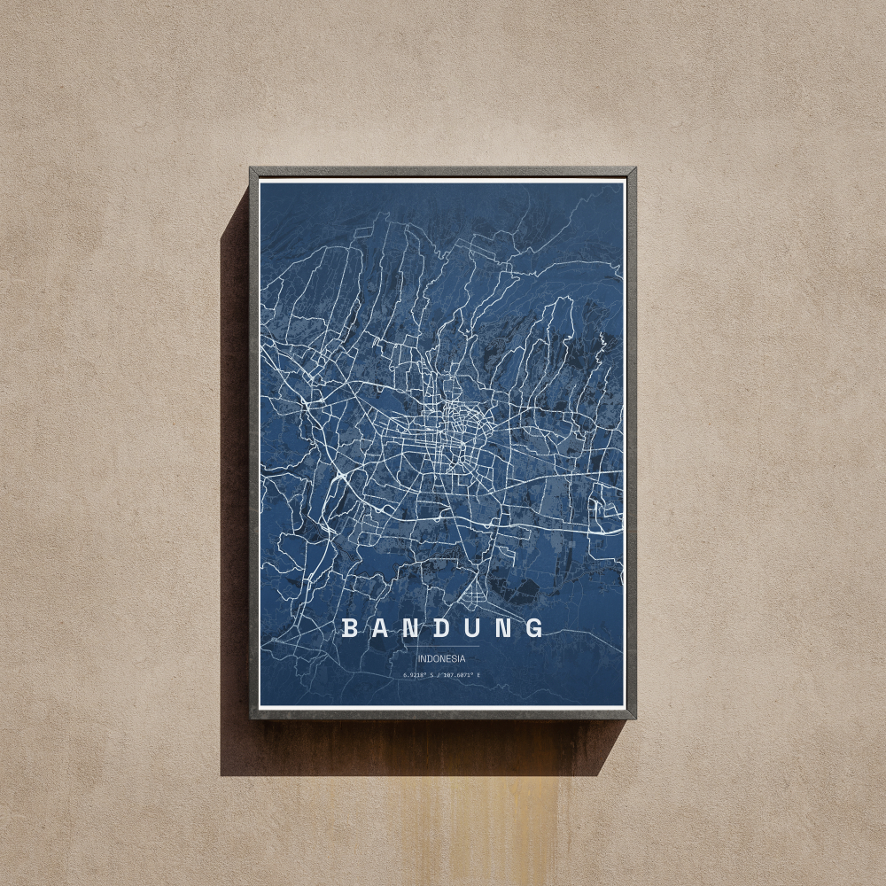 Bandung City Map Wall Art Poster Peta Kota Bandung Hiasan Dinding Aesthetic Ukuran A3