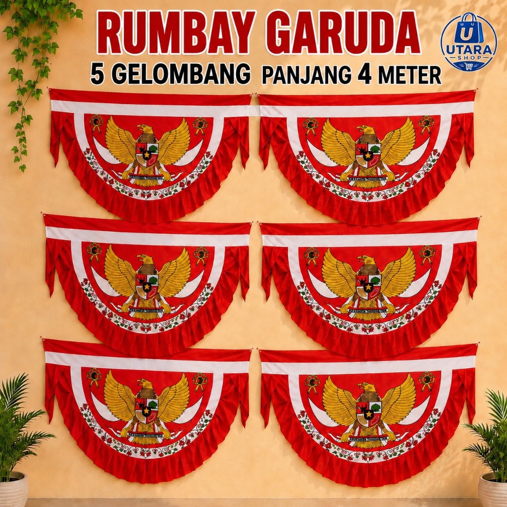 BEGRON Rumbay Cantik Merah Putih – 5 Gelombang Panjang 4 Meter, Dekorasi HUT RI Premium