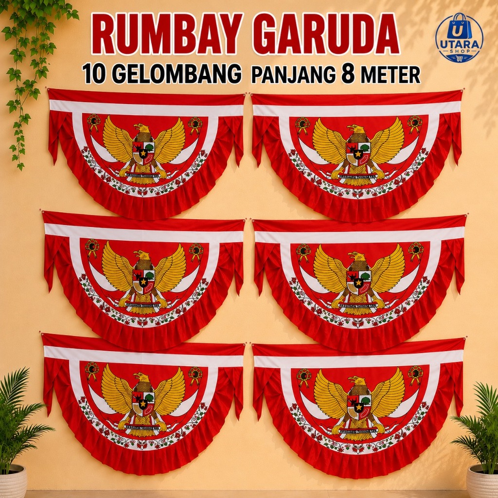 BEGRON Rumbay Garuda Merah Putih – 10 Gelombang Panjang 8 Meter, Dekorasi HUT RI Premium