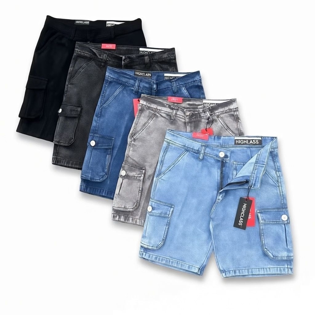 Celana Jeans Pendek Cargo Pdl Boardshorts Washing Snow Basic Denim