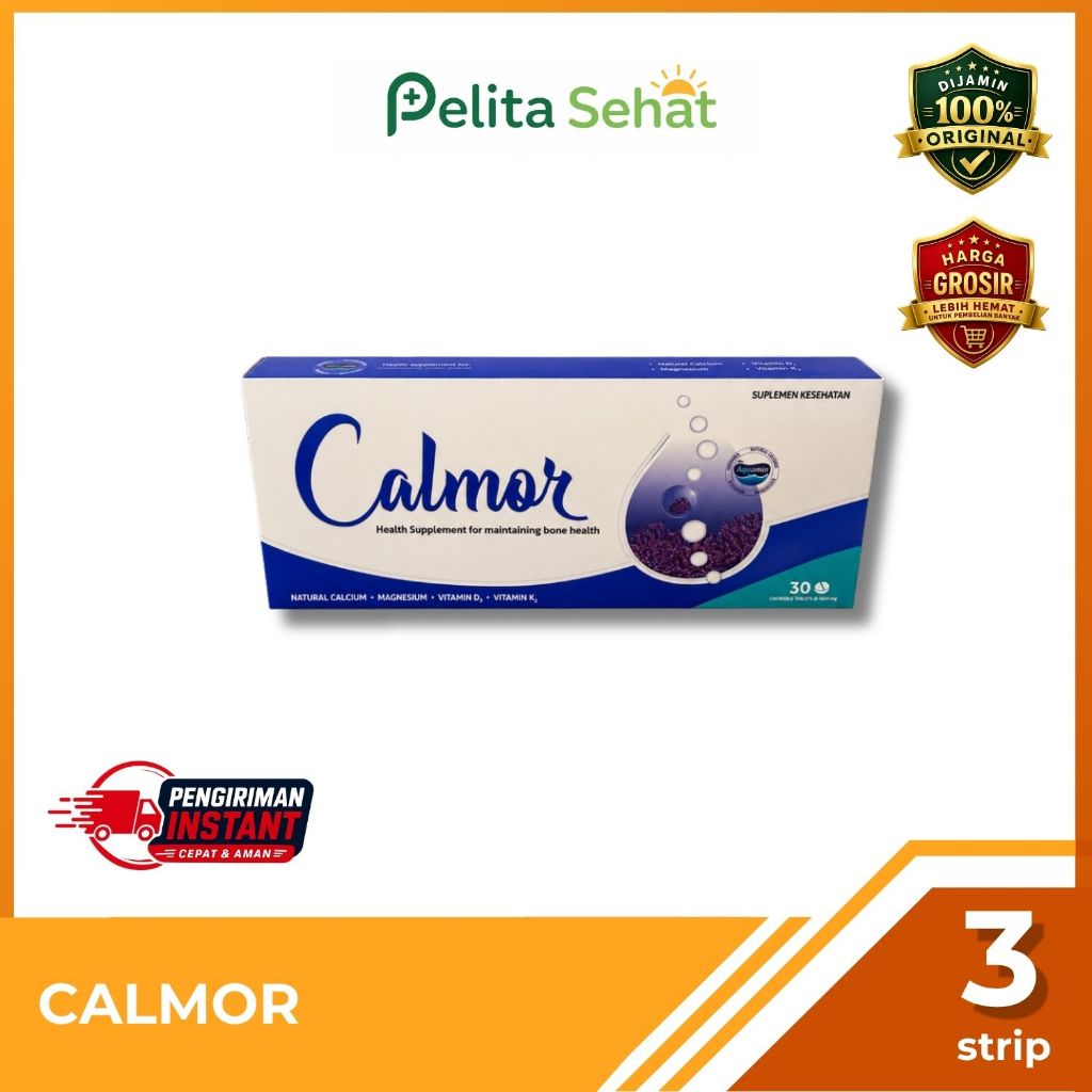 Calmor 1 Dus Isi 3 Strip @ 10 Tablet Kunyah | Suplemen Kesehatan Tulang dengan Calcium, Magnesium, V