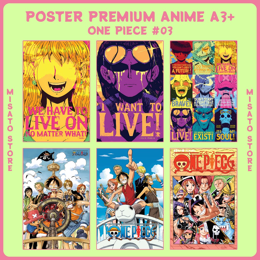 Poster Premium Full HD Anime A3+ : One Piece [Episode 03] - Brook, Franky, Jinbe, Monkey D. Luffy, N
