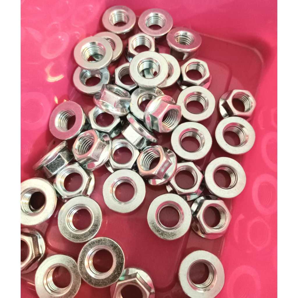( Paket Isi 10 Biji ) Mur Flange M10 / Flange Nut M10 Ori