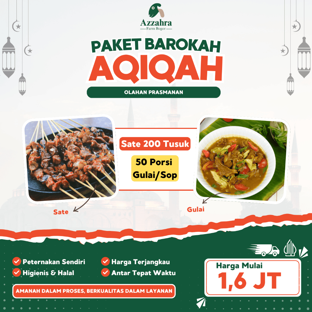 Paket Aqiqah Barokah Anak Perempuan Prasmanan Olahan 200 Sate 50 Porsi Gulai 1 Ekor Kambing | Azzahr
