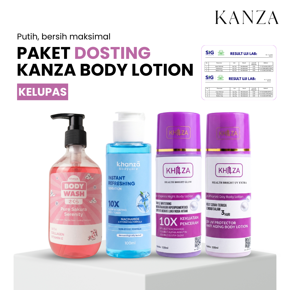 Kanza Lotion Kelupas 10x Dosting UV+ Paket Whitening BPOM | Eksfoliasi Ampuh Angkat Kulit Mati