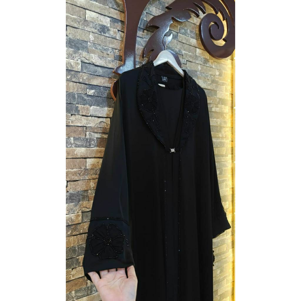 Gamis Abaya Mesir Original 1 Set inner Outer Motif Full Payet Warna Hitam Size Xl