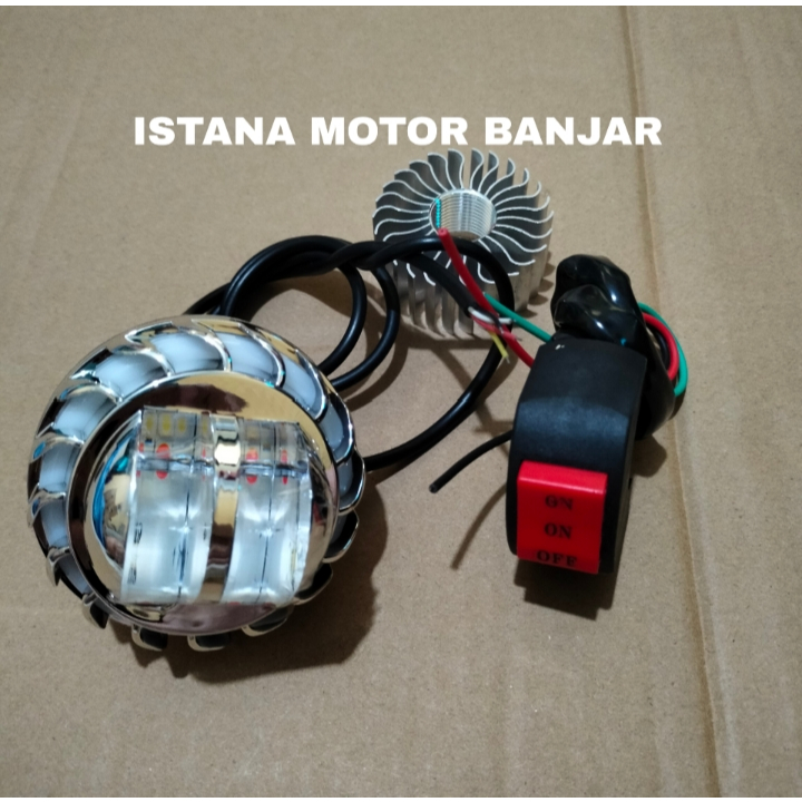 Lampu Utama Projie Daymaker 2 Lensa mini jauh dekat 2.5inch Putih Kuning + saklar