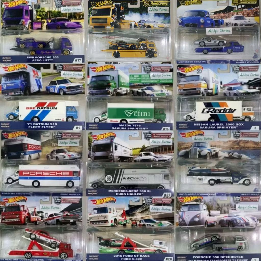hot wheels team transport 65 mercury comet cyclone 71 datsun 510 fleet flyer mazda 787B mercedes ben