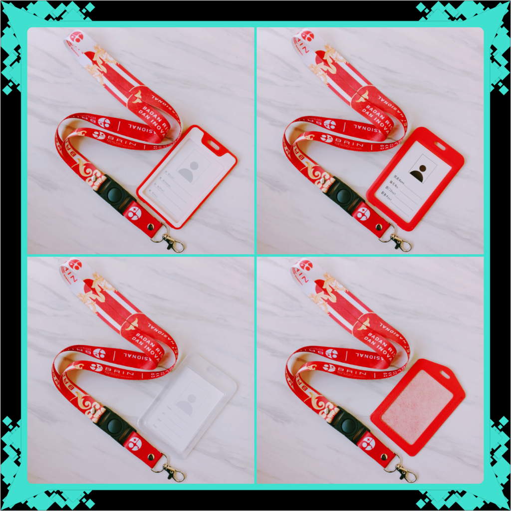 Lanyard Gantungan Tali Id Card BRIN : Badan Riset Dan Inovasi Nasional Warna Merah & Holder, Tempat 