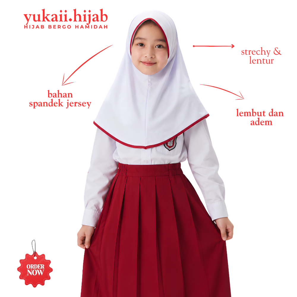 hijab anak bergo list sd jersey / jilbab anak sd list merah