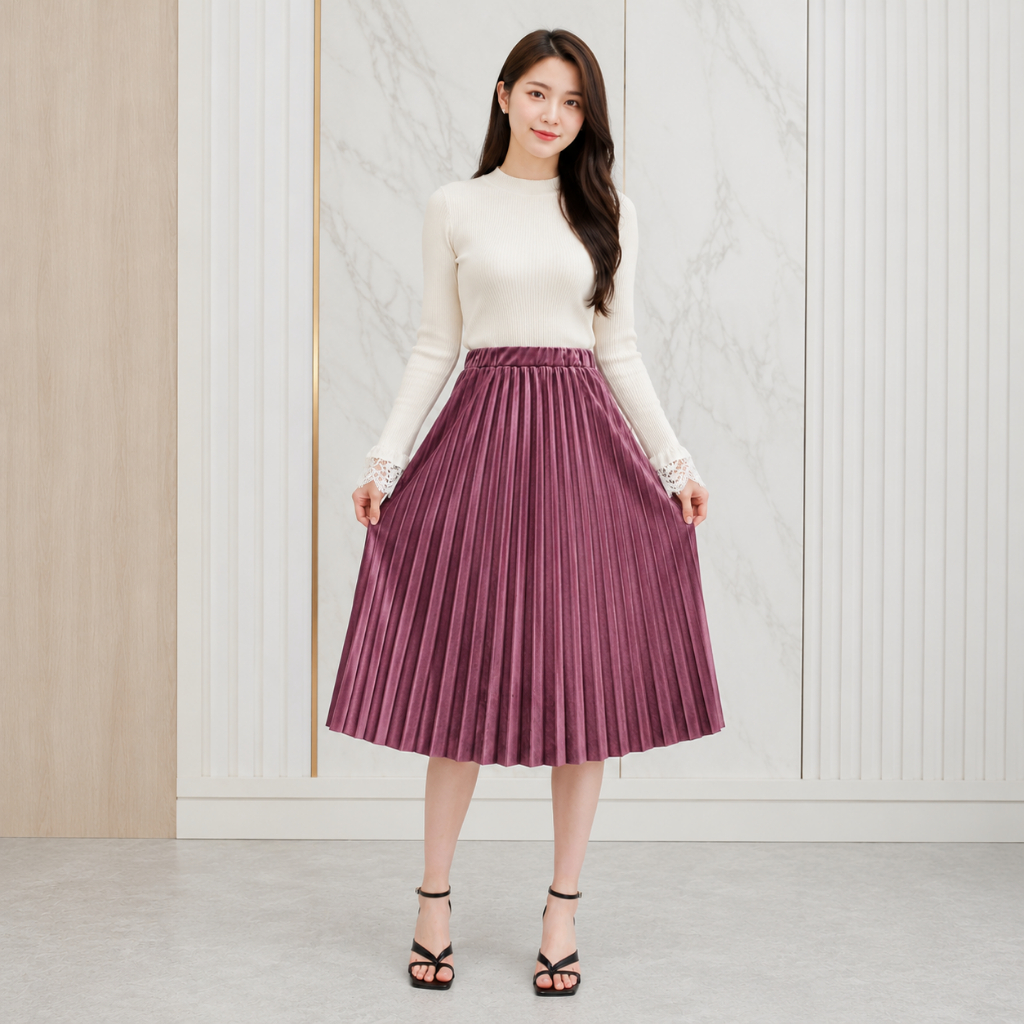 [TERLARIS] Rok Plisket Beludru 7/8 Premium Rok Midi Skirt Terkini