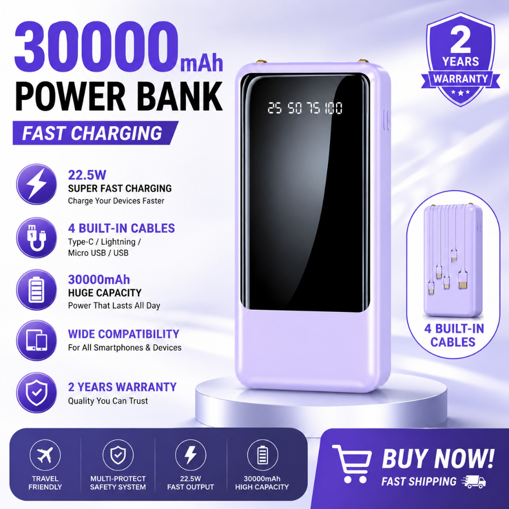 WANKEI LENTIVEN Powerbank 30000 mAh Mini with Fast Charging BH+