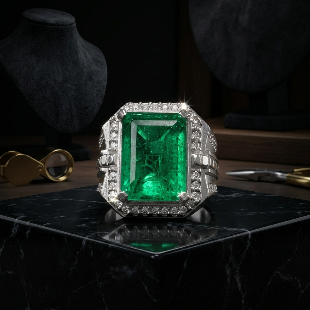 Cincin Batu Jamrud Rusia Ring Alpaka Emerald