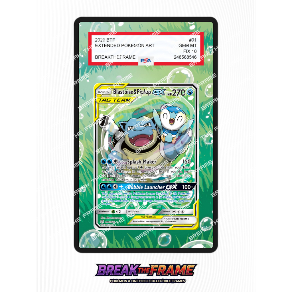 Blastoise & Piplup GX - Cosmic Eclipse #215 - Extended Art Pokemon TCG for Slab Guard / Slab Sleeve