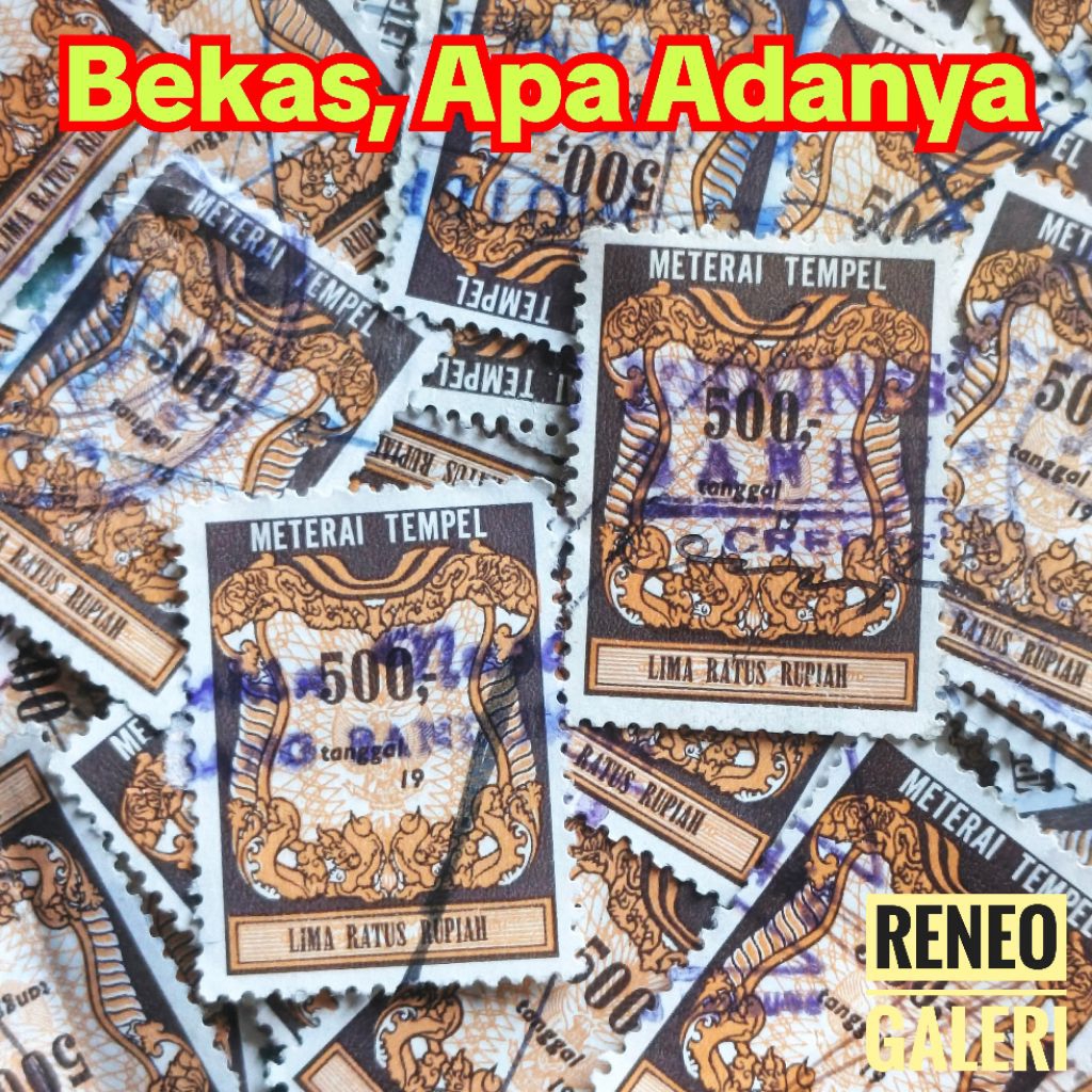 1 pcs Materai 500 Rupiah coklat tahun 1986 1987 1988 1989 1990 bekas asli original meterai tempel Rp